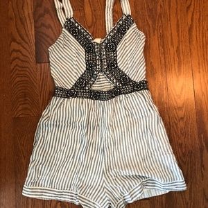 Blue and white stripe cut-out romper